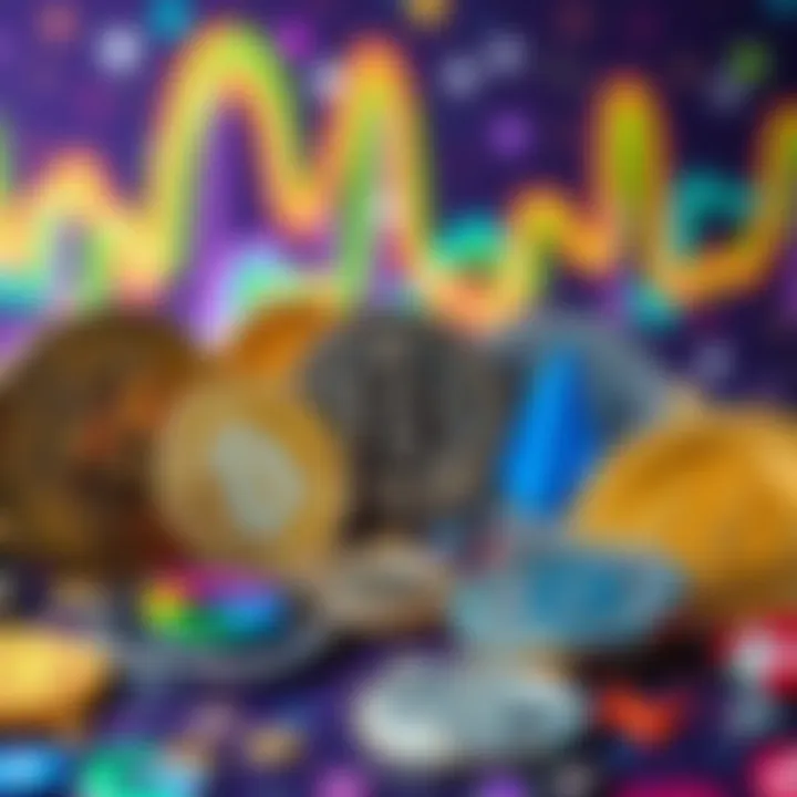 Diverse cryptocurrency logos displayed on a vibrant background
