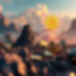 A digital representation of various altcoins in a futuristic environment