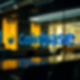 Coinbase logo displayed prominently in a corporate setting