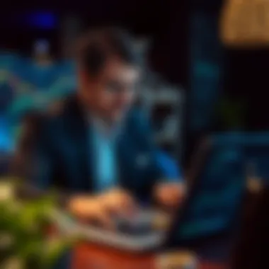Investor analyzing cryptocurrency data on a laptop