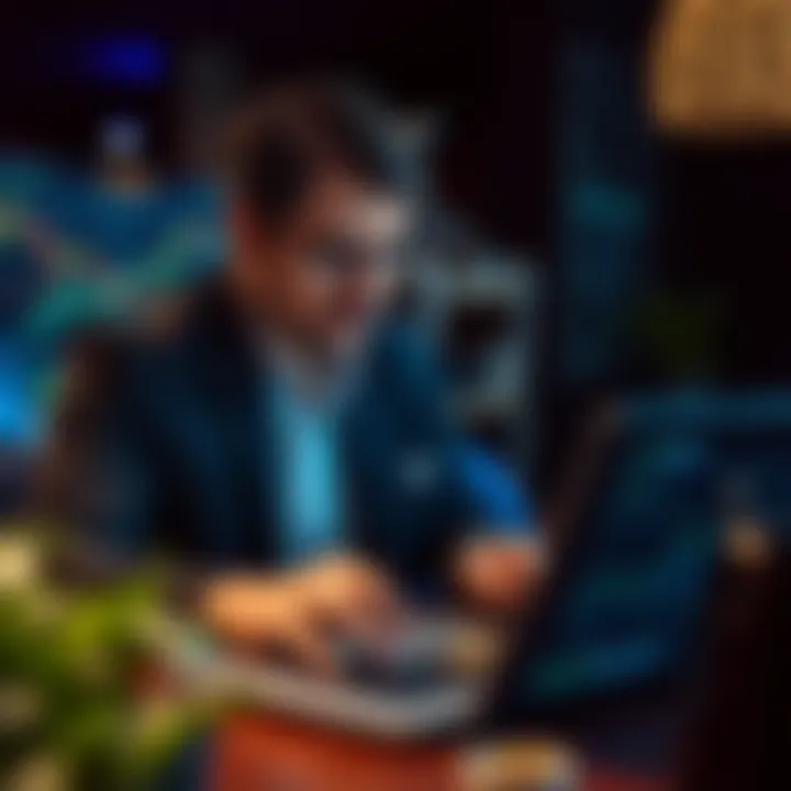 Investor analyzing cryptocurrency data on a laptop