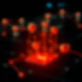 A digital rendering of a blockchain concept with interconnected nodes