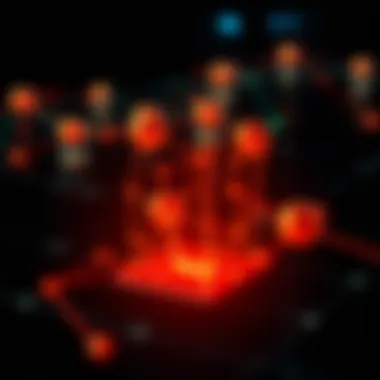 A digital rendering of a blockchain concept with interconnected nodes