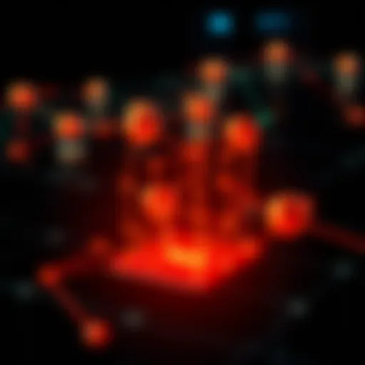 A digital rendering of a blockchain concept with interconnected nodes