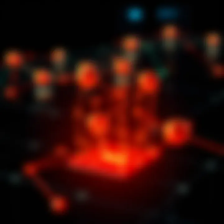 A digital rendering of a blockchain concept with interconnected nodes