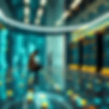 A futuristic depiction of smart contracts in action within a digital ecosystem