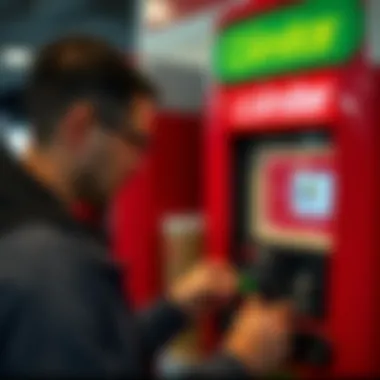 Consumer Interacting with Coinstar Consumer using Coinstar to convert coins to cryptocurrency