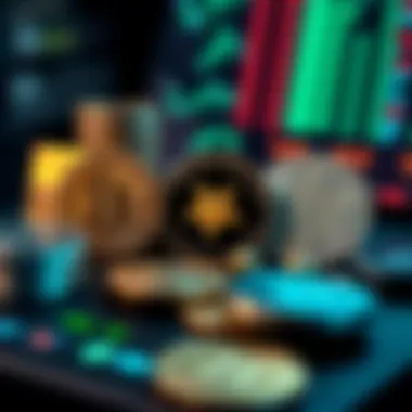 Digital representation of various cryptocurrencies associated with Coinstar