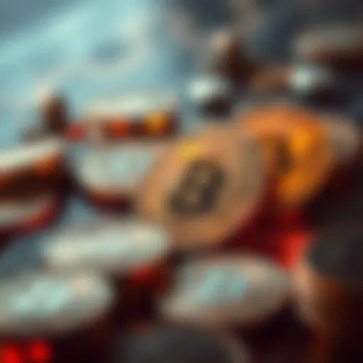 An intricate illustration of cryptocurrency tokens with high interest rates highlighted