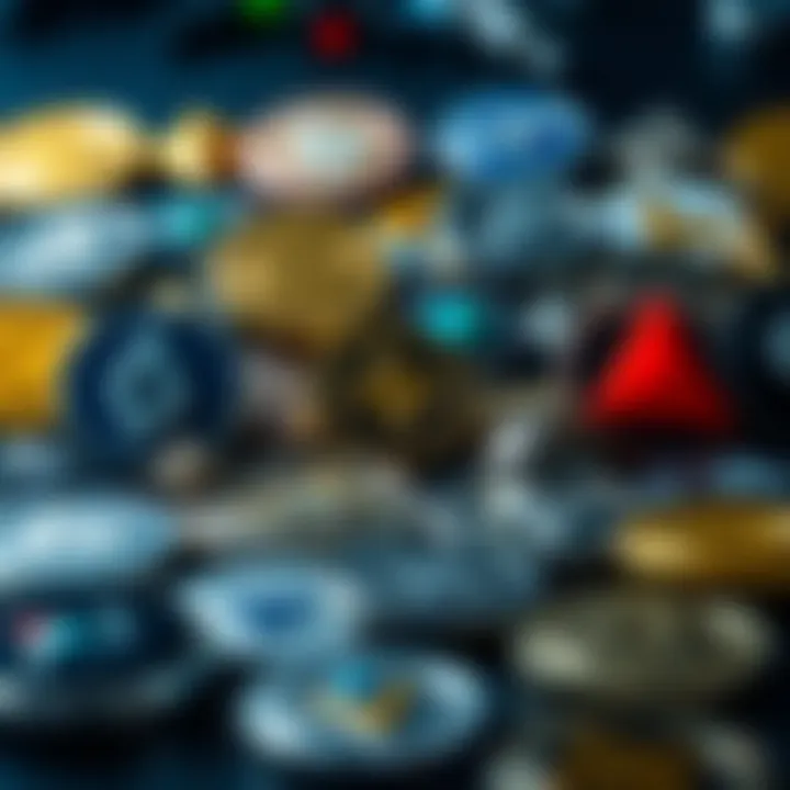 Diverse Cryptocurrency Logos A digital representation of diverse cryptocurrency logos