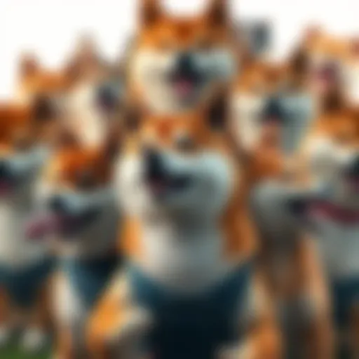 A vibrant collage of Shiba Inu characters from different games