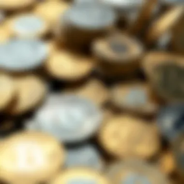 Diversity of Cryptocurrency Coins A close-up view of various coins representing different cryptocurrencies