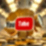 YouTube and Cryptocurrency Synergy A digital representation of cryptocurrency symbols intertwined with YouTube's logo