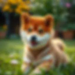 A playful Shiba Inu puppy in a garden