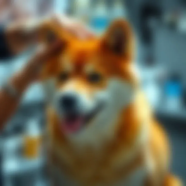 Shiba Inu being groomed by a pet owner