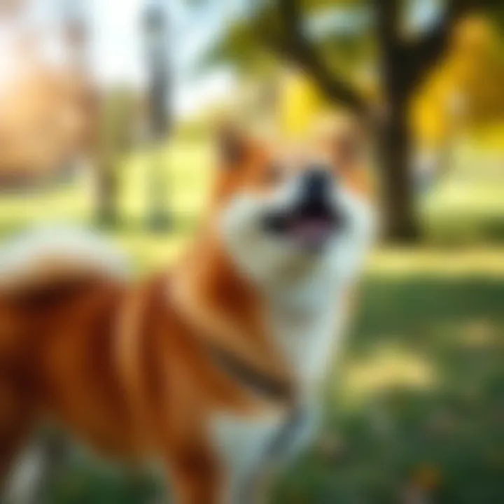 Shiba Inu with a joyful expression in a park