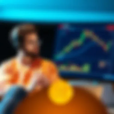 A split-screen showing a crypto influencer on one side and analytic charts on the other