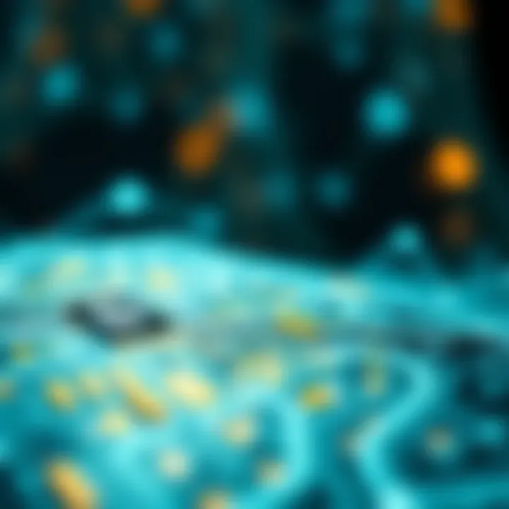 The Intersection of Blockchain and NFTs An abstract visualization of blockchain technology and NFTs