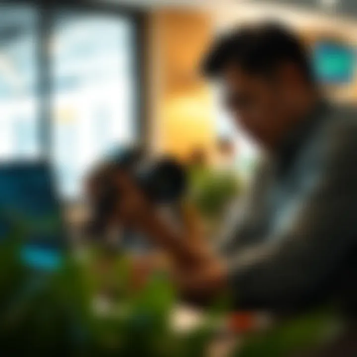 Photographer Analyzing Market Dynamics A professional photographer analyzing market trends on a laptop