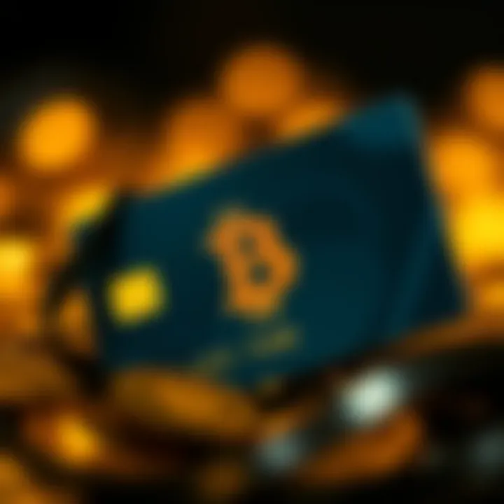 A credit card with cryptocurrency symbols