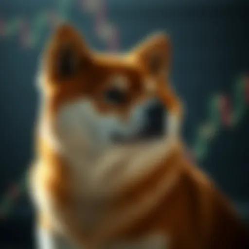 Shiba Inu cryptocurrency symbol with market trends