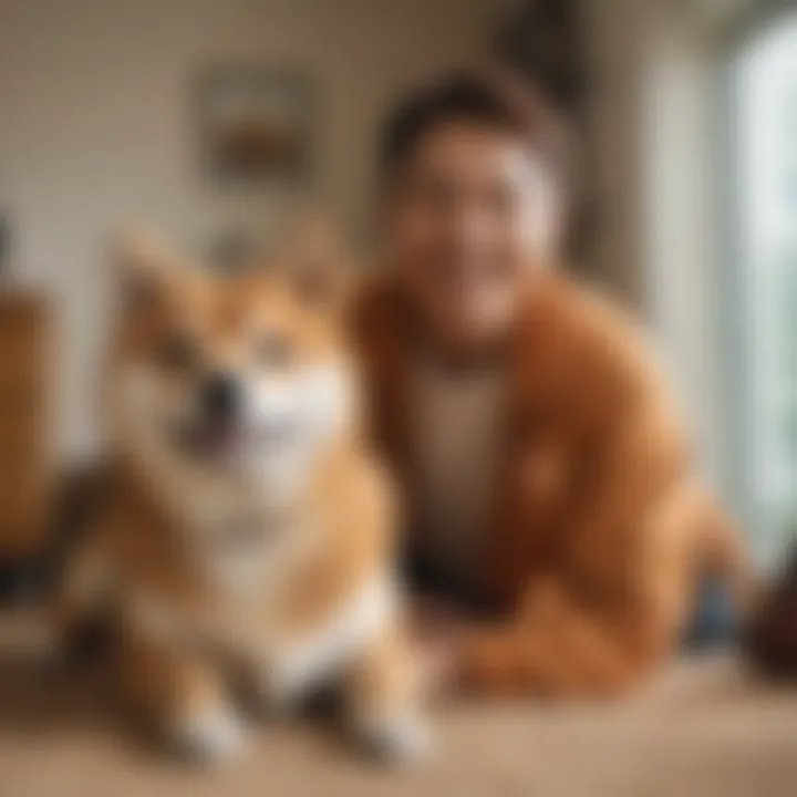 A happy Shiba Inu with its owner at home