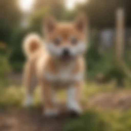 A Shiba Inu puppy playing outdoors